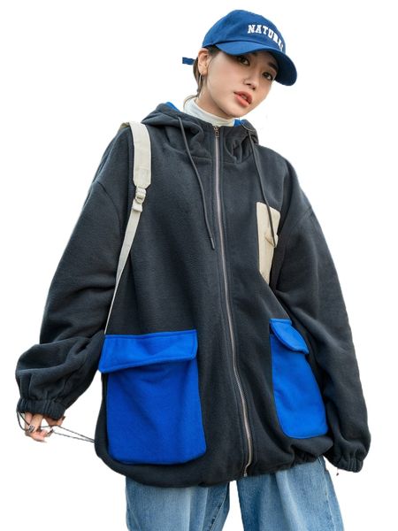 dazy colorblock flap pocket drop shoulder drawstring hooded fleece coat f59x#, Black
dazy colorblock flap pocket drop shoulder drawstring hooded fleece coat f59x#, Black
