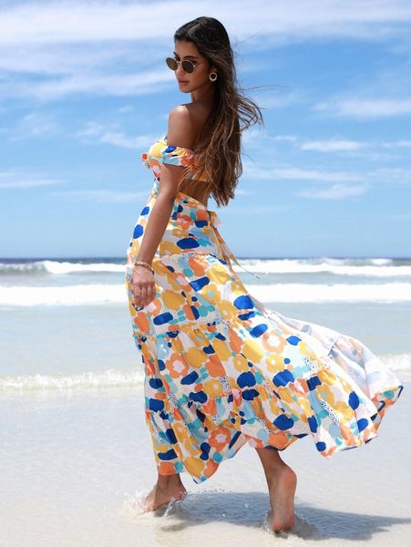 allover floral print off shoulder & frill trim split thigh skirt 79th#, White
allover floral print off shoulder & frill trim split thigh skirt 79th#, White
