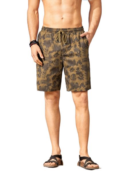 men tropical print drawstring waist shorts s9lt#, White;black