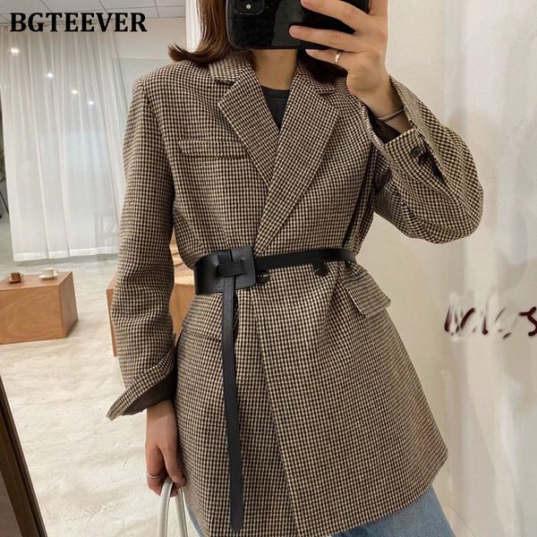 bgteever autumn winter vintage houndstooth woolen blazer jackets for women double breasted belted female outwear with belt 2021, Tan;black
bgteever autumn winter vintage houndstooth woolen blazer jackets for women double breasted belted female outwear with belt 2021, Tan;black