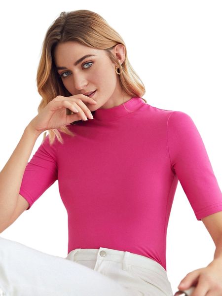 motf premium mock neck fitted t-shirt g3aq#, White