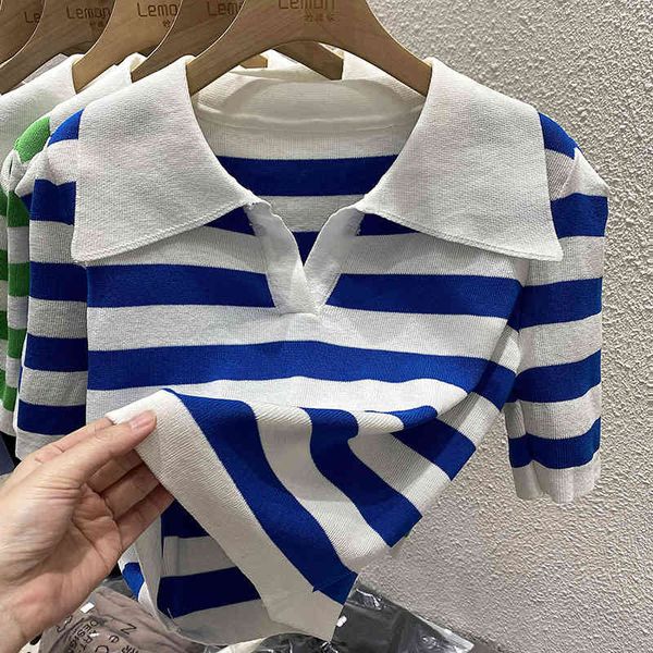 women's t-shirt v-neck stripe ice silk short sleeve t-shirt women's summer loose korean short spicy girl lapel half thin knit ap4z, White
women's t-shirt v-neck stripe ice silk short sleeve t-shirt women's summer loose korean short spicy girl lapel half thin knit ap4z, White