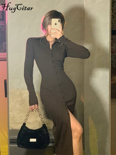 ribbed long sleeve slim buttons polo neck slit maxi dress 2022 fall women fashion streetwear elegant vestidos robe, Black;gray
ribbed long sleeve slim buttons polo neck slit maxi dress 2022 fall women fashion streetwear elegant vestidos robe, Black;gray