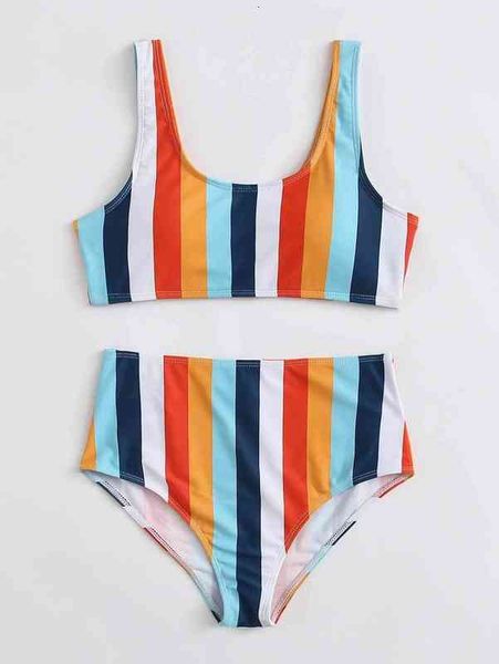 split bikini striped swimsuit high waist rainbow striped triangle women's, White;black
split bikini striped swimsuit high waist rainbow striped triangle women's, White;black