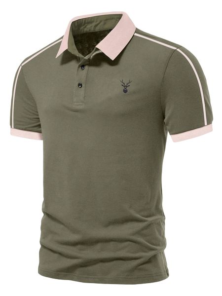men elk print contrast trim polo shirt o84w#, White;black
men elk print contrast trim polo shirt o84w#, White;black