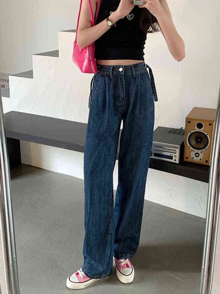 s-xl summer korean style loose women long wide leg denim pants high adjusable waist straight denim jeans for womens 2022 78653 t220728, Blue
s-xl summer korean style loose women long wide leg denim pants high adjusable waist straight denim jeans for womens 2022 78653 t220728, Blue