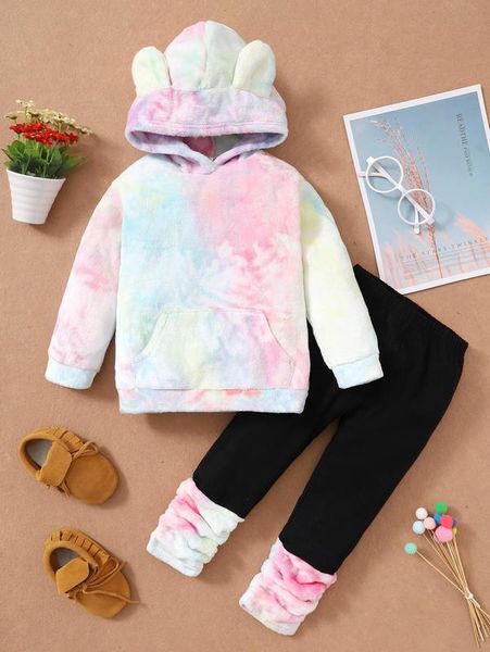 toddler girls tie dye 3d ears design flannel hoodie & ruched pants she, White
toddler girls tie dye 3d ears design flannel hoodie & ruched pants she, White