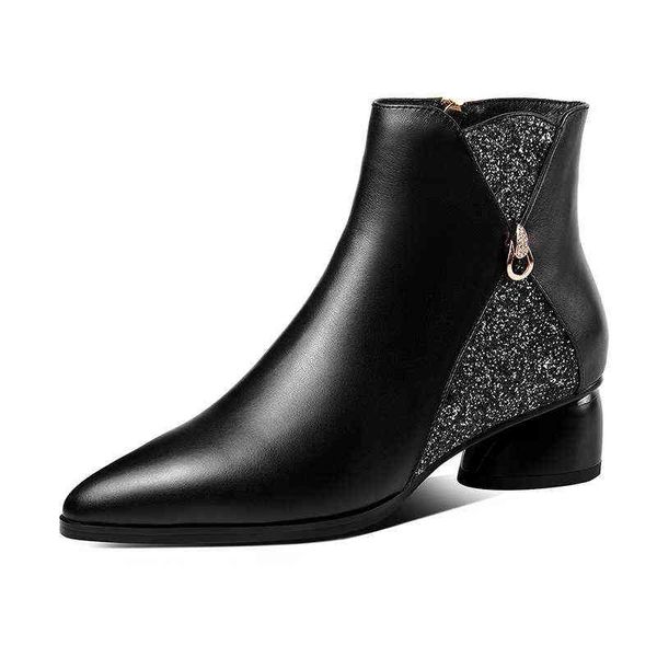dress shoes real cow leather 4cm med heels boots ladies zipper pointed toe ankle autumn winter woman 220318, Black
dress shoes real cow leather 4cm med heels boots ladies zipper pointed toe ankle autumn winter woman 220318, Black
