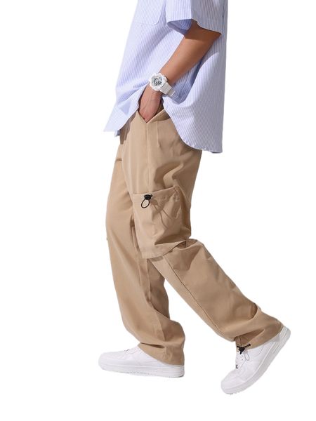 men drawstring waist cargo pants y6ln#, Black