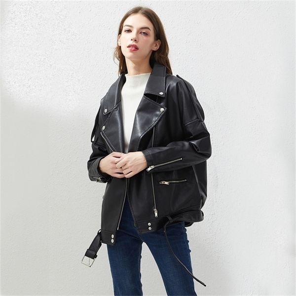 fitaylor pu faux leather jacket women loose sashes casual biker jackets outwear female bf style black leather jacket coat 201224
fitaylor pu faux leather jacket women loose sashes casual biker jackets outwear female bf style black leather jacket coat 201224