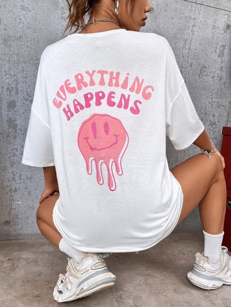 letter graphic drop shoulder tee y2zz#, White 
letter graphic drop shoulder tee y2zz#, White