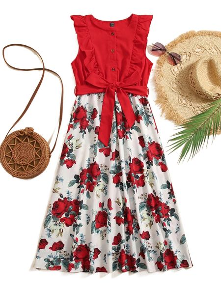 floral print ruffle trim belted dress l9zy#, Black;gray
floral print ruffle trim belted dress l9zy#, Black;gray