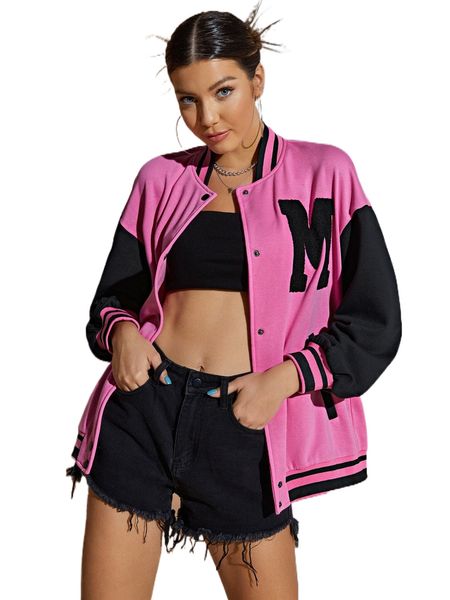 x jade breyon two tone letter graphic drop shoulder bomber jacket s4hs#, Black;brown
x jade breyon two tone letter graphic drop shoulder bomber jacket s4hs#, Black;brown