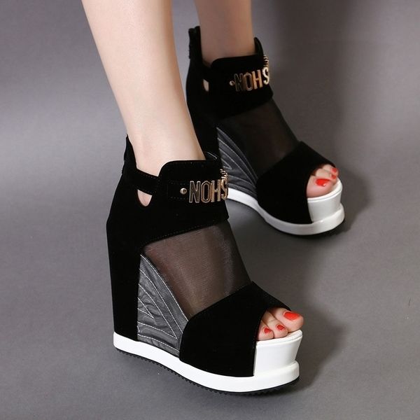 new flock ankl women summer hollow high slope with the fish mouth single shoes thick bottom wedges short boots y200115, Black
new flock ankl women summer hollow high slope with the fish mouth single shoes thick bottom wedges short boots y200115, Black