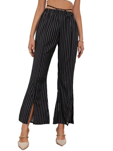 sxy striped split hem tie back flare leg pants j59b#, Black;white
sxy striped split hem tie back flare leg pants j59b#, Black;white