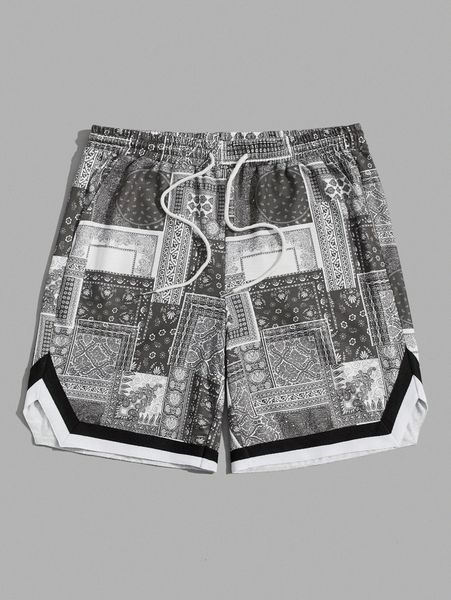 men paisley scarf print striped trim drawstring waist shorts r3lb#, White;black
men paisley scarf print striped trim drawstring waist shorts r3lb#, White;black