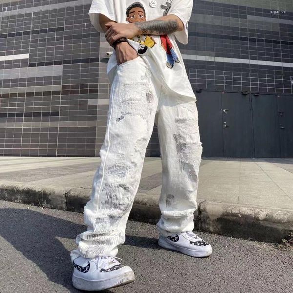 men's jeans men's fashion high street holes trend american casual pants loose white/black straight hip-hop style trousersmen', Blue
men's jeans men's fashion high street holes trend american casual pants loose white/black straight hip-hop style trousersmen', Blue