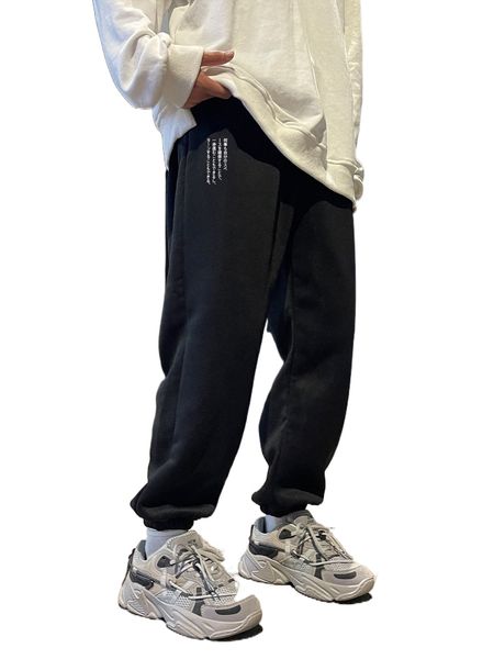 men japanese character graphic drawstring waist sweatpants c7zl#, Black
