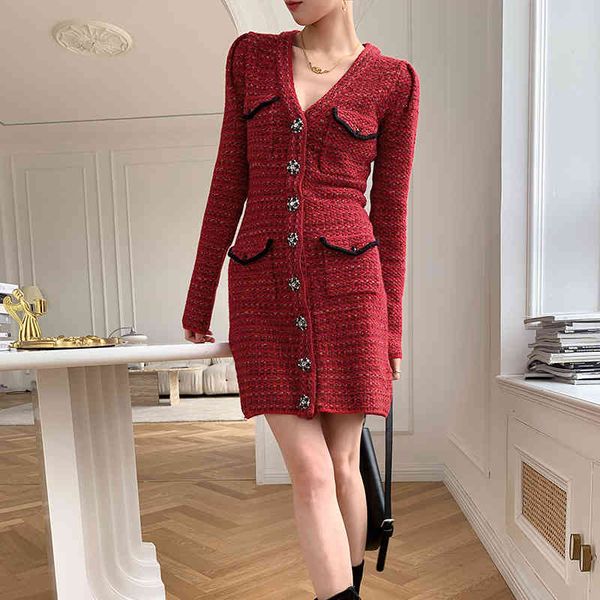 casual dresses 2022 autumn winter slim diamond button dress atmosphere red v-neck long sleeve short knit dress qktp, Black;gray
casual dresses 2022 autumn winter slim diamond button dress atmosphere red v-neck long sleeve short knit dress qktp, Black;gray