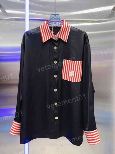 womens blouses shirts red striped patchwork chest logo embroidered metal buttons long-sleeved shirt fashion brand luxury designer blouses 0, White
womens blouses shirts red striped patchwork chest logo embroidered metal buttons long-sleeved shirt fashion brand luxury designer blouses 0, White