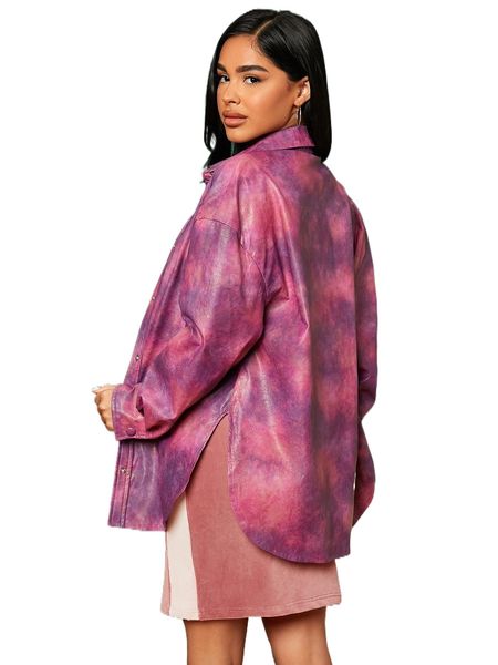 lesdomakeup x squad drop shoulder tie dye pu leather coat n87n#, Black 
lesdomakeup x squad drop shoulder tie dye pu leather coat n87n#, Black