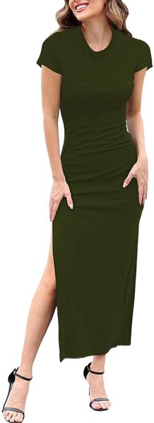 women's crew neck high slit tight dress casual summer beach party bodycon maxi dresses s5gt#, White;black
women's crew neck high slit tight dress casual summer beach party bodycon maxi dresses s5gt#, White;black