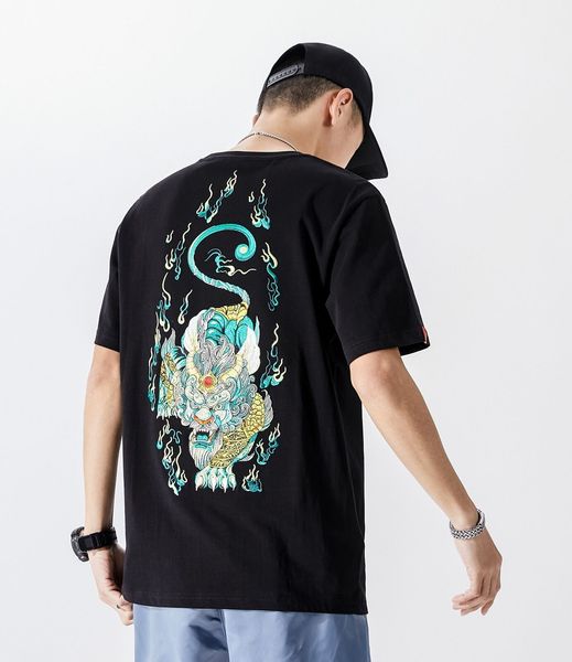 embroidered emerald tiger fashion streetwear tee short sleeves t-shirt black white, White;black
embroidered emerald tiger fashion streetwear tee short sleeves t-shirt black white, White;black