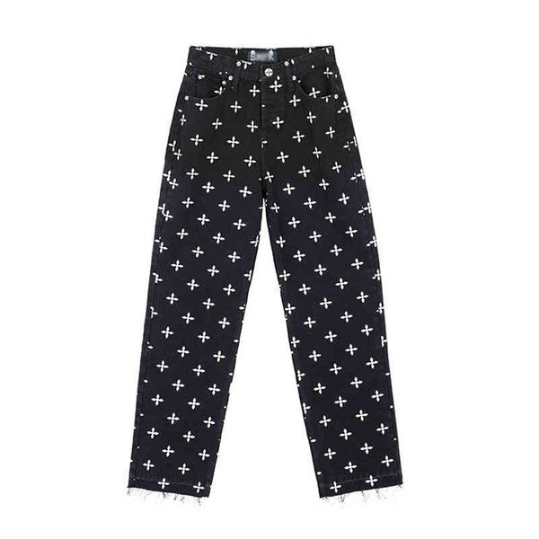 high-quality women's clothing independent designer brand pants smfk midnight garden wash old effect cross printed high waist straight t, Blue
high-quality women's clothing independent designer brand pants smfk midnight garden wash old effect cross printed high waist straight t, Blue