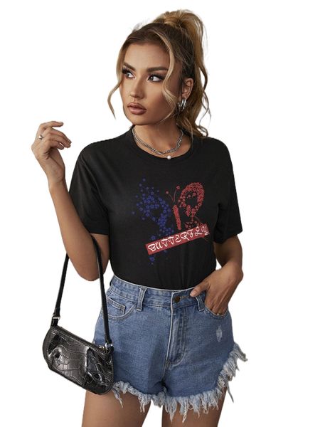 letter & butterfly print tee o0on#, White