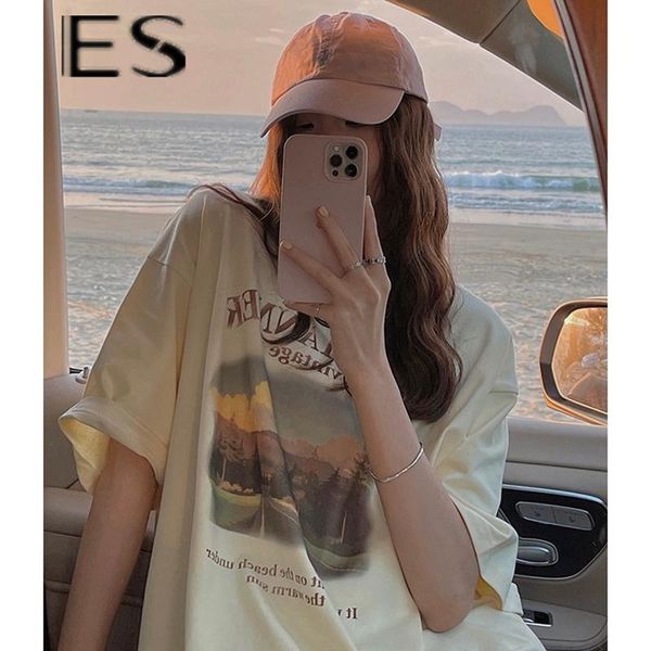 women's t-shirt etam american retro short sleeve women's summer loose korean insoversize half omen's, White
women's t-shirt etam american retro short sleeve women's summer loose korean insoversize half omen's, White