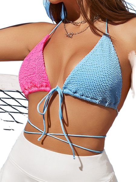 two tone crisscross knot backless halter o4be#, White