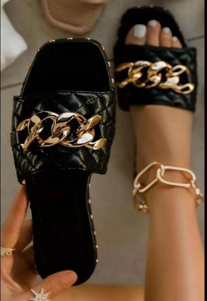 fashion gold metal chains slippers women outdoor casual half slides lady sandals shoes plus size 36-43, Black
fashion gold metal chains slippers women outdoor casual half slides lady sandals shoes plus size 36-43, Black