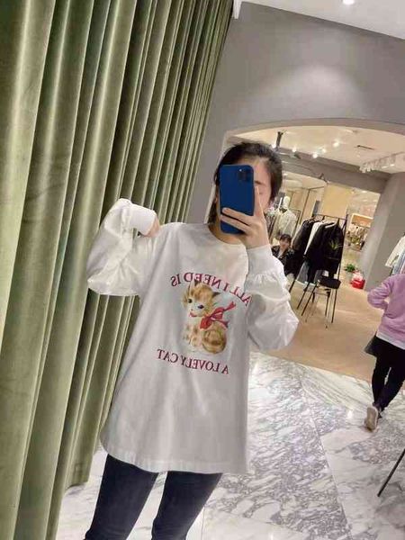 women's t-shirt spring and summer sweet wind lovely kitten print round neck loose t-shirt two-color women, White
women's t-shirt spring and summer sweet wind lovely kitten print round neck loose t-shirt two-color women, White