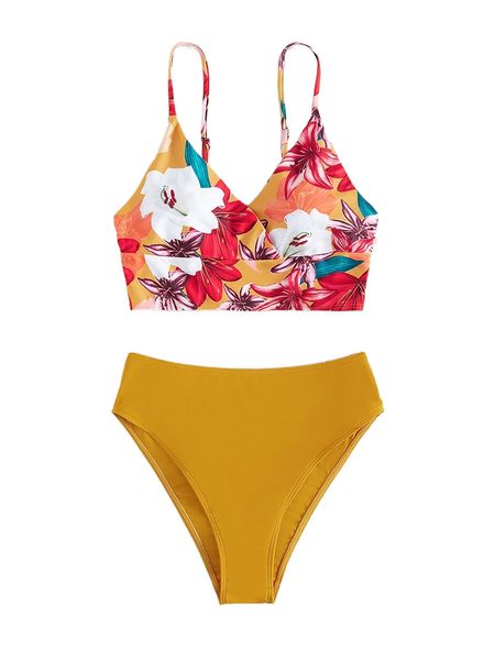 floral print high waisted bikini swimsuit a9fe#, White;black 
floral print high waisted bikini swimsuit a9fe#, White;black