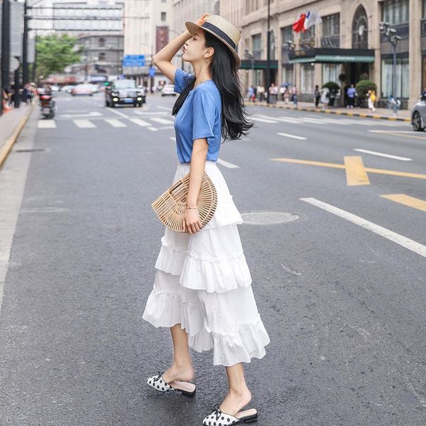 women skirt summer chic irregular preppy style elastic waist ruffles female white cotton skirts with lining midi jupe femme, Black
women skirt summer chic irregular preppy style elastic waist ruffles female white cotton skirts with lining midi jupe femme, Black