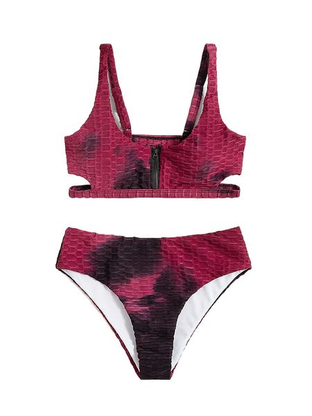 tie dye cut-out zipper front bikini swimsuit r4sw#, White;black
tie dye cut-out zipper front bikini swimsuit r4sw#, White;black