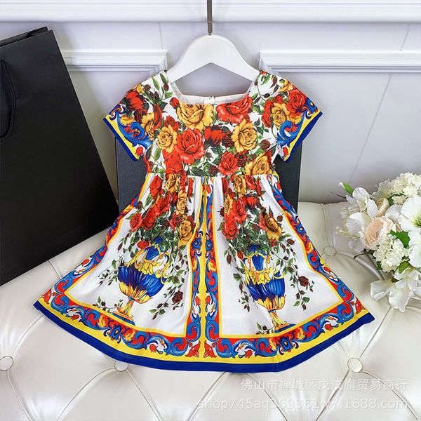 girls' spring summer printed dress court short sleeve vacation comfortable breathable korean princess skirt, White
girls' spring summer printed dress court short sleeve vacation comfortable breathable korean princess skirt, White