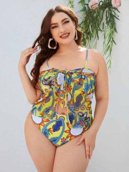 plus allover print knot front bikini swimsuit d6ka#, White;black
plus allover print knot front bikini swimsuit d6ka#, White;black