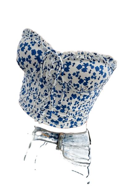 ditsy floral frill trim knot front crop tube a2n1#, White
ditsy floral frill trim knot front crop tube a2n1#, White