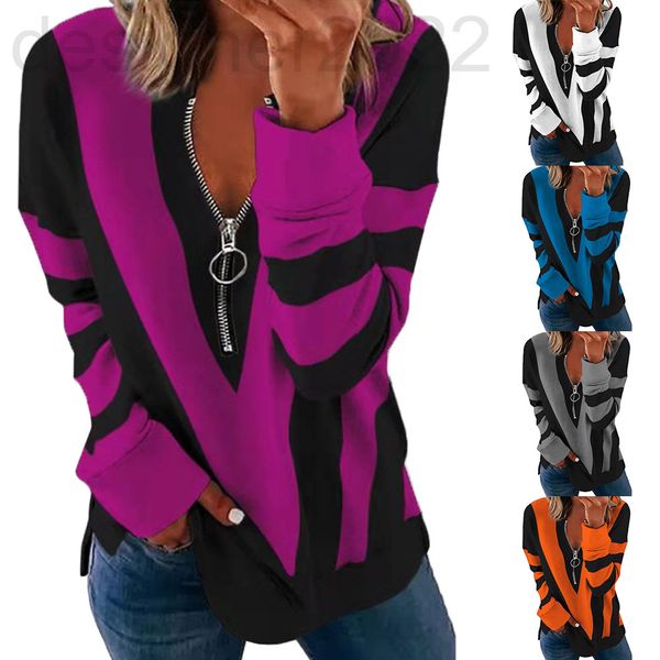 women's t-shirt designer spring and summer printed long sleeve v-neck zipper casual loose sweater women's m9959 66oa, White 
women's t-shirt designer spring and summer printed long sleeve v-neck zipper casual loose sweater women's m9959 66oa, White