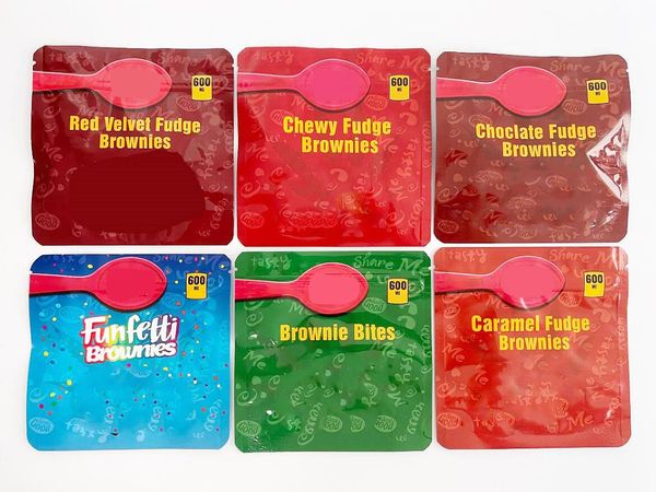 600mg infused brownie bites edibles packaging mylar bags red velvet chewy caramel funfetti fudge brownies chocolate edible package bag smell