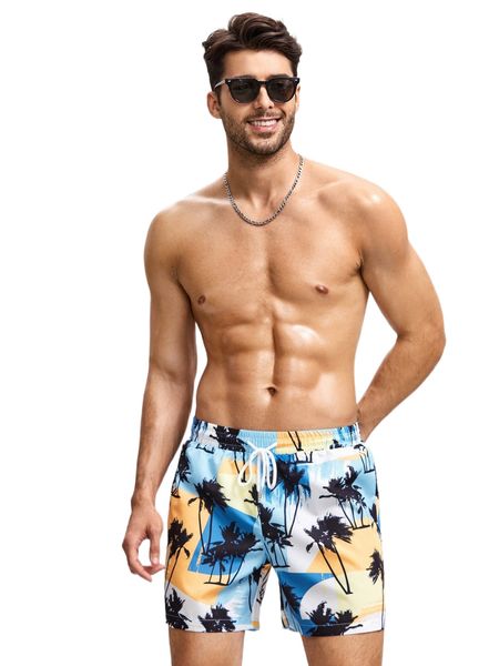 men tropical print drawstring waist shorts s1wl#, White;black
men tropical print drawstring waist shorts s1wl#, White;black