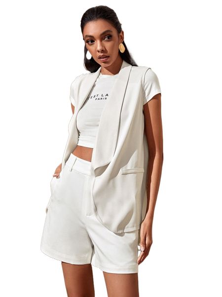 s.hawl c.ollar open front vest b.lazer o0vz#, White