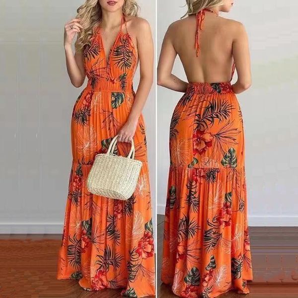 women summer backless printed dress fashion v neck high waist maxi dress new boho dress casual vacation beachwear, Black;gray
women summer backless printed dress fashion v neck high waist maxi dress new boho dress casual vacation beachwear, Black;gray