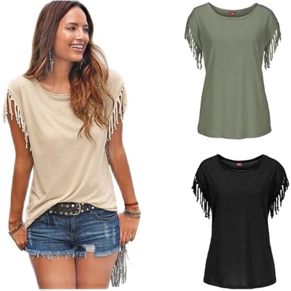 summer short sleeve tassel fashion t-shirt woman simple crew neck basic leisure ladies streetwear solid tees 220425, White
summer short sleeve tassel fashion t-shirt woman simple crew neck basic leisure ladies streetwear solid tees 220425, White