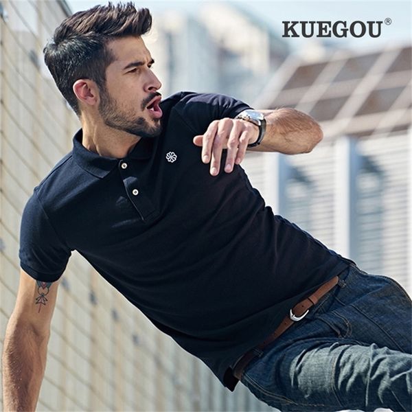 kuegou clothing men's short sleeve polo shirt lapel fashion embroidery polos summer slim plus size 2527/3527 220402, White;black
kuegou clothing men's short sleeve polo shirt lapel fashion embroidery polos summer slim plus size 2527/3527 220402, White;black