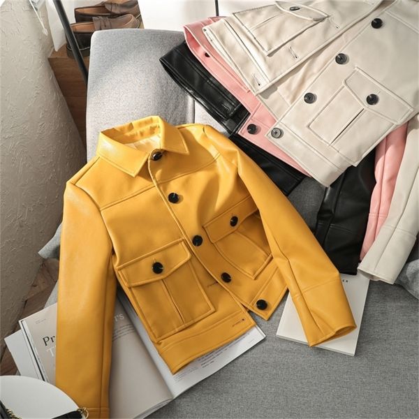 ailegogo women single breasted short black faux leather jacket female bike coat motorcycle soft pink pu leather jackets outwear 220815
ailegogo women single breasted short black faux leather jacket female bike coat motorcycle soft pink pu leather jackets outwear 220815