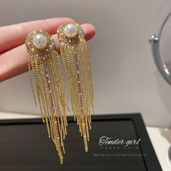 925 silver needle south korea dongdaemun several pearl long tassel with tassel internet celebrity personalized temperament earrings wo, Golden
925 silver needle south korea dongdaemun several pearl long tassel with tassel internet celebrity personalized temperament earrings wo, Golden