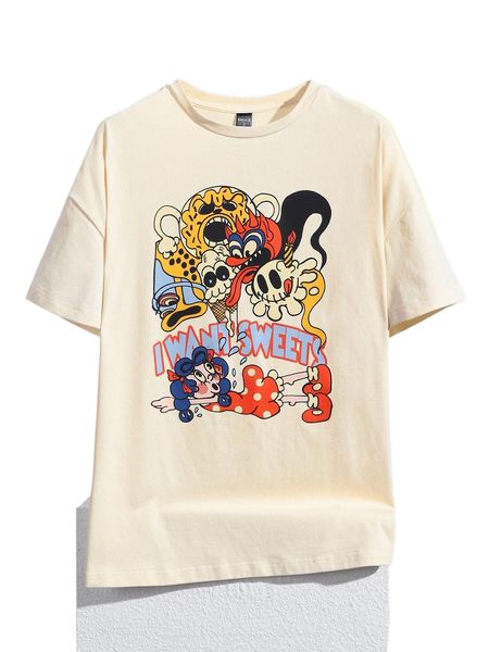 x zhihan wang monster & figure graphic drop shoulder tee f9wn#, White