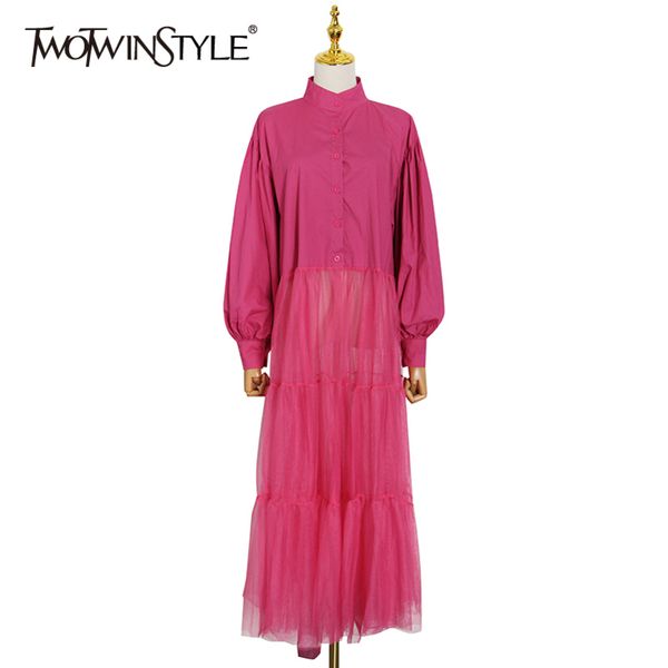 casual patchwork mesh dress for women stand collar long sleeve high waist loose dresses female fashion clothes 210423, Black;gray 
casual patchwork mesh dress for women stand collar long sleeve high waist loose dresses female fashion clothes 210423, Black;gray